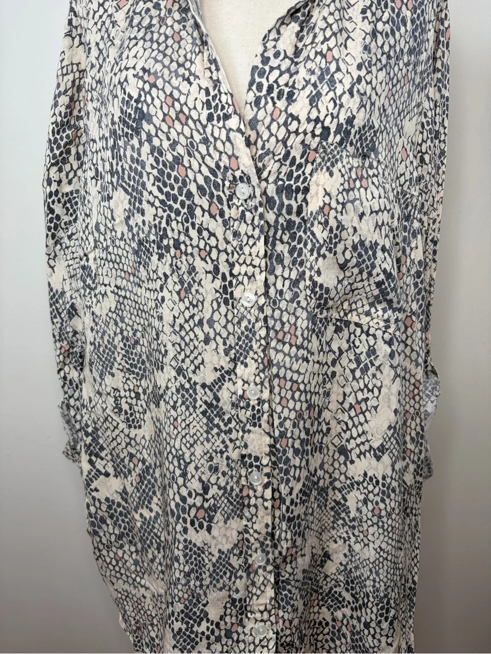 Velvet Heart Snake Print Button Up Tunic Shirt